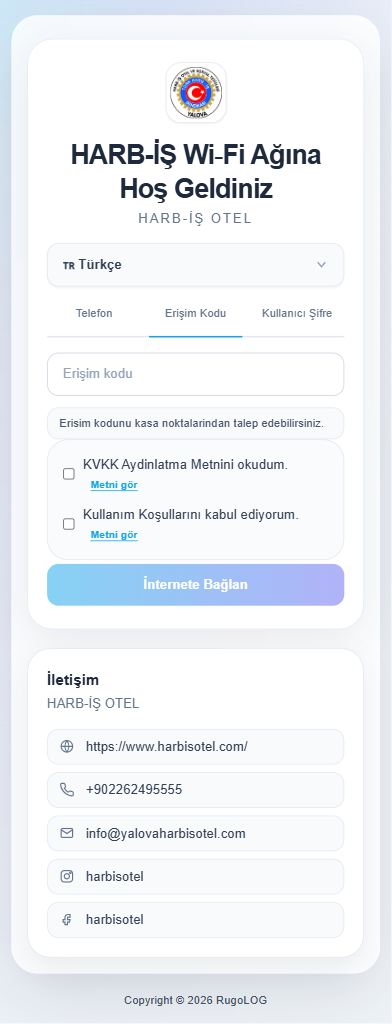 Captive portal erişim kodu ekranı