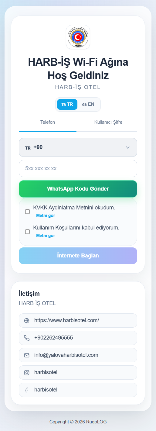 Captive portal WhatsApp doğrulama ekranı